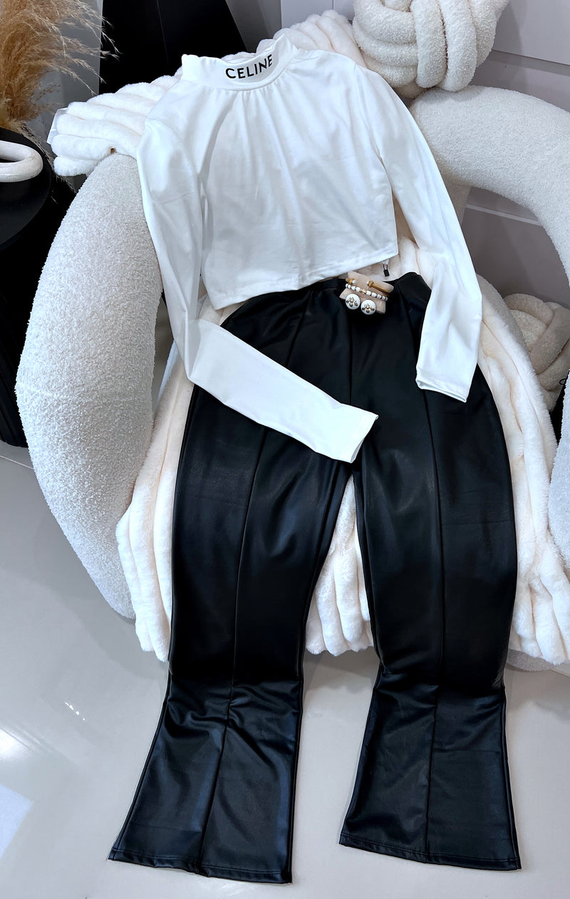 Divino set , included ,leather pant earrings and top