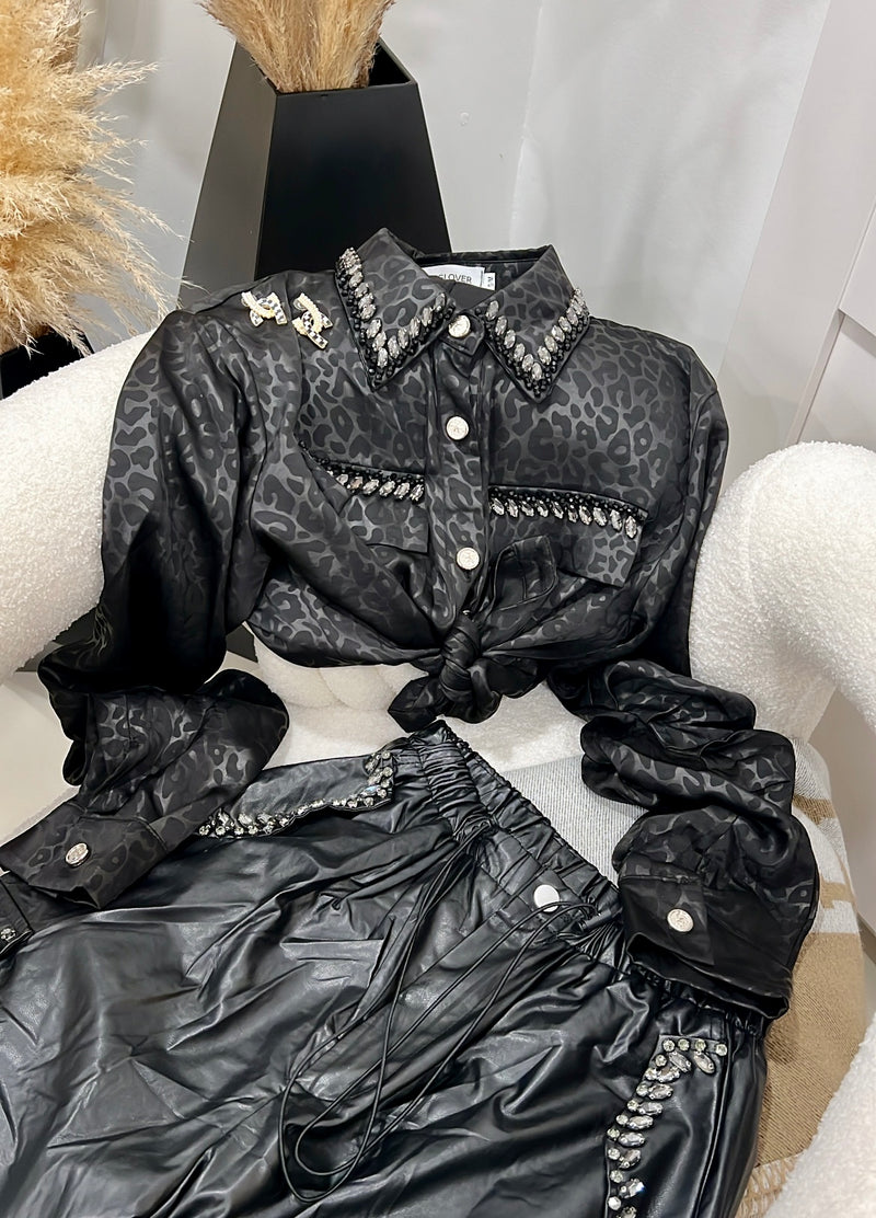 Black blouse and earrings