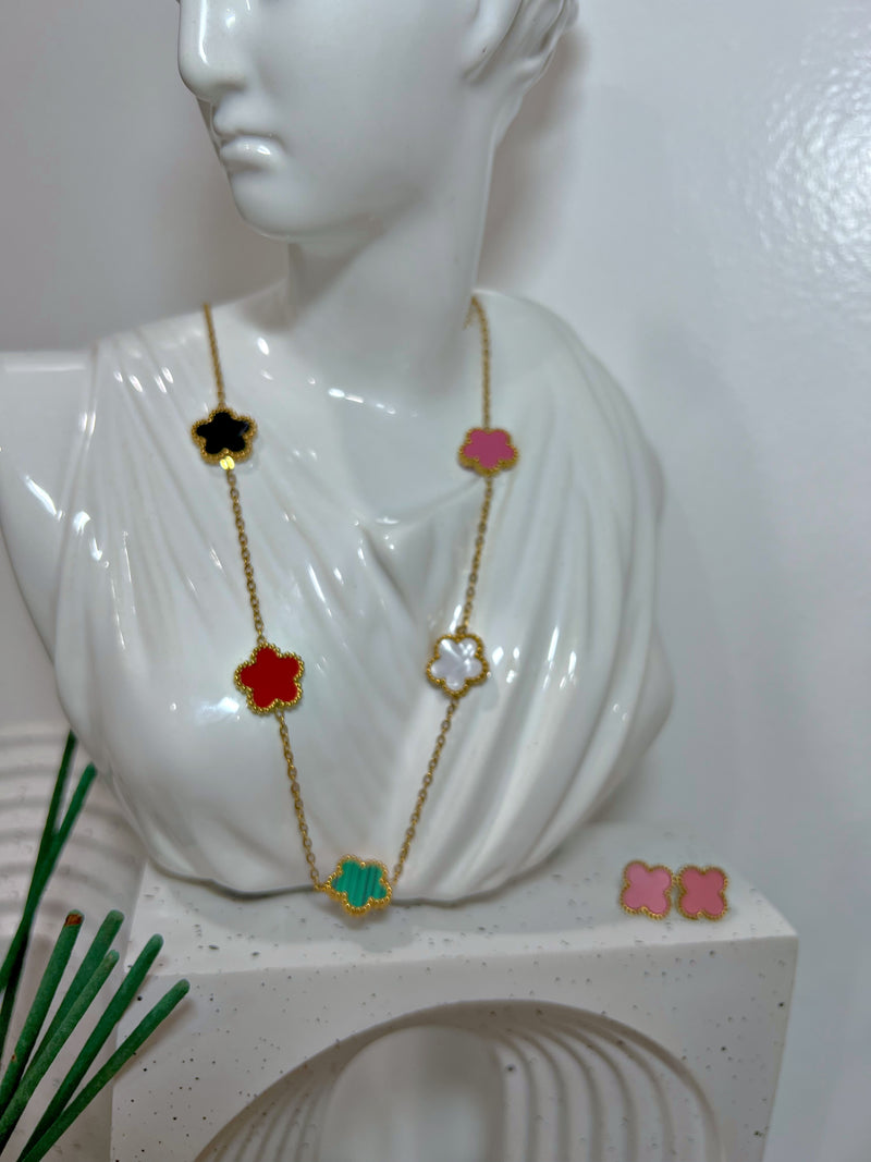 Tricolor necklace and earrings